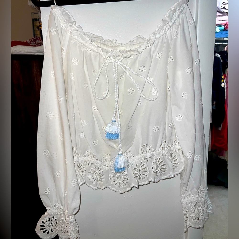 Anthea Top - White Rebecca Minkoff off the Shoulder Crochet